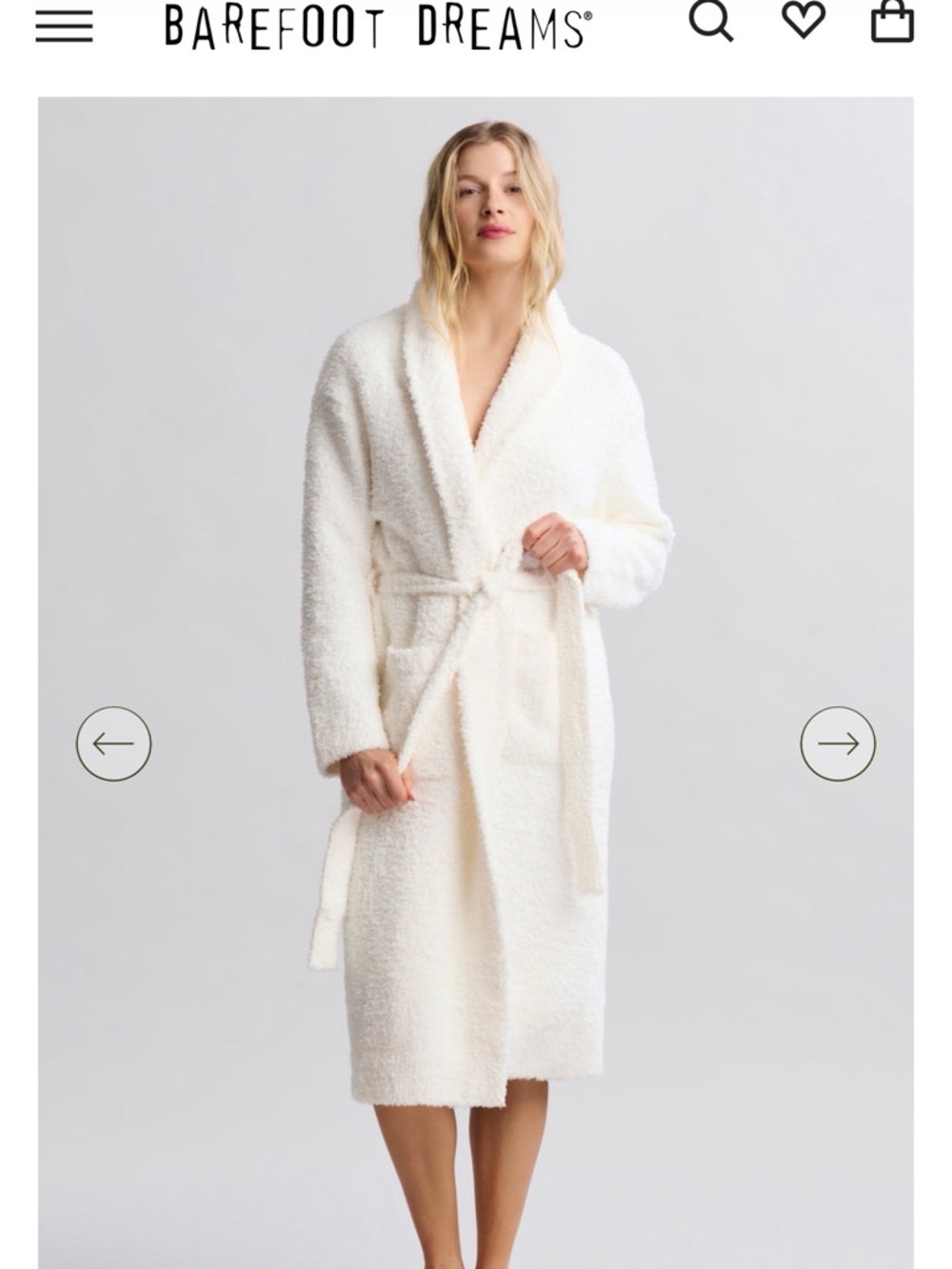 Barefoot Dreams Women's Plush Shawl Collar Robe - Ivory